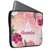 Eleganter Monogram Floral Glitzer Laptopschutzhülle (Vorne Rechts)