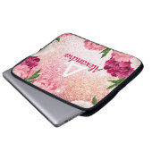 Eleganter Monogram Floral Glitzer Laptopschutzhülle (Vorne Knopf)