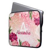 Eleganter Monogram Floral Glitzer Laptopschutzhülle (Vorderseite Links)