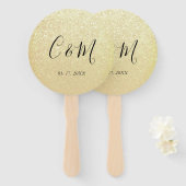 Eleganter Monogram Gold Glitzer Wedding Hand Fan Fächer (Vorne und Hinten)
