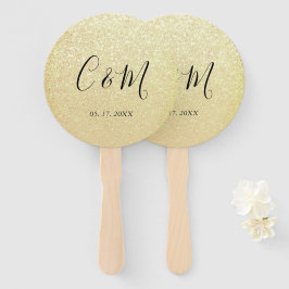 Eleganter Monogram Gold Glitzer Wedding Hand Fan Fächer