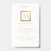 Eleganter Monogram Gold Square Rahmen Ausweis (Rückseite)