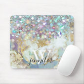 Eleganter Monogram Holographic Glitzer Lila Galaxy Mousepad (Mit Mouse)