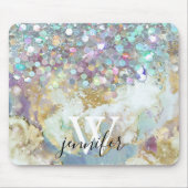 Eleganter Monogram Holographic Glitzer Lila Galaxy Mousepad (Vorne)