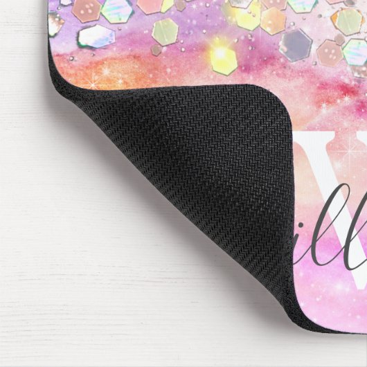 Eleganter Monogram Holographic Glitzer Pink Galaxy Mousepad (Ecke)