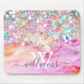 Eleganter Monogram Holographic Glitzer Pink Galaxy Mousepad (Vorne)