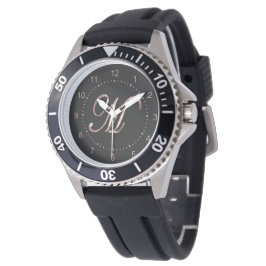 Eleganter Monogram Initial Letter M Black Rose Gol Armbanduhr