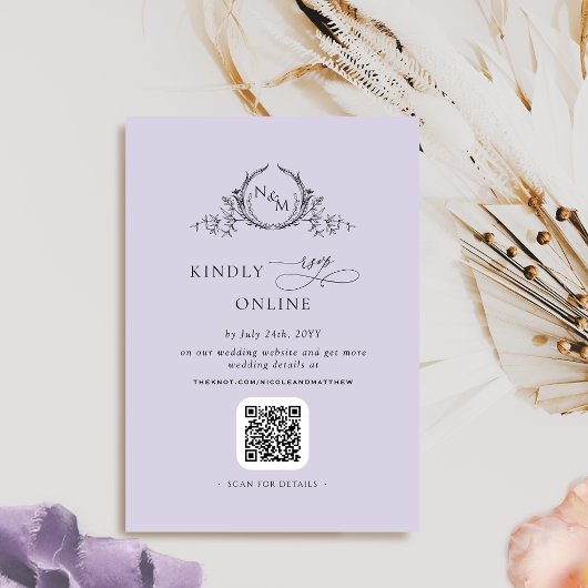 Eleganter Monogram Lavender QR Code / UAWG Online Begleitkarte