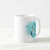 Eleganter Monogram Letter A Aquamarine Gold-Blume Kaffeetasse (VorderseiteRechts)