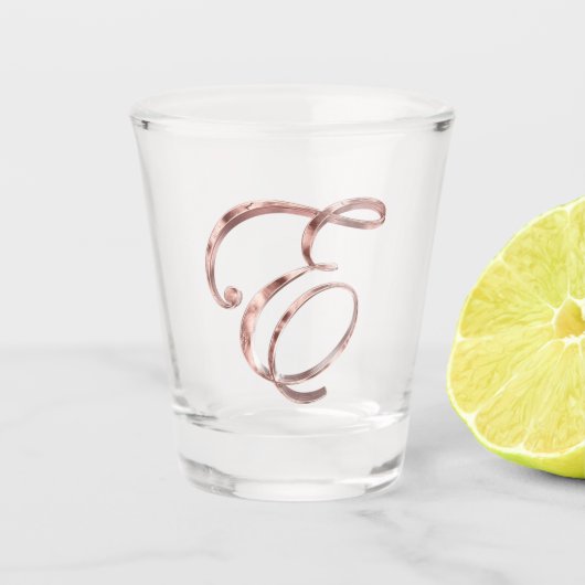 Eleganter Monogram Letter E Rose Gold Chic Schnapsglas (Vorderseite)