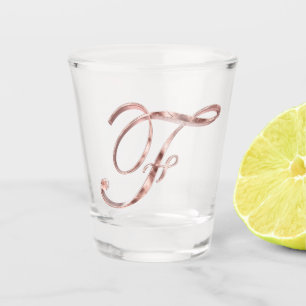 Eleganter Monogram Letter F Rose Gold Chic Schnapsglas