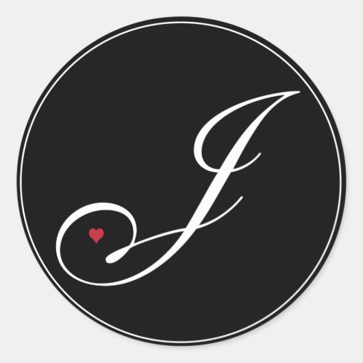 Eleganter Monogram Letter J mit Herz Runder Aufkleber (Vorderseite)