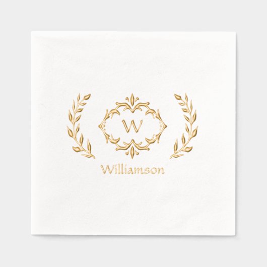 Eleganter Monogram Name Extravagant Wreath White G Servietten Mit Folie (Vorderseite)