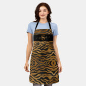 Eleganter Monogram Name Gold Black Leopard Ap Schürze (Getragen)