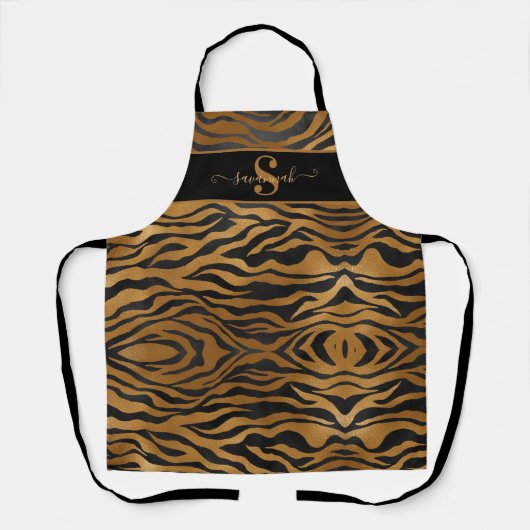 Eleganter Monogram Name Gold Black Leopard Ap Schürze (Vorderseite)
