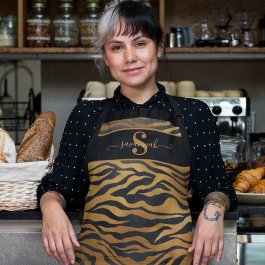 Eleganter Monogram Name Gold Black Leopard Ap Schürze