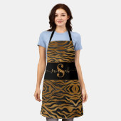 Eleganter Monogram Name Gold Black Leopard Schürze (Getragen)