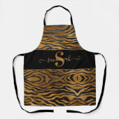 Eleganter Monogram Name Gold Black Leopard Schürze (Vorderseite)