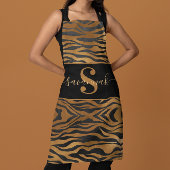 Eleganter Monogram Name Gold Black Leopard Schürze