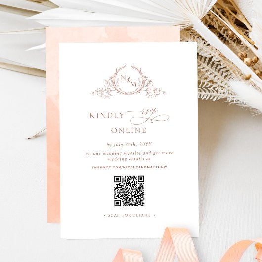 Eleganter Monogram Peach UAWG Online QR Code Begleitkarte