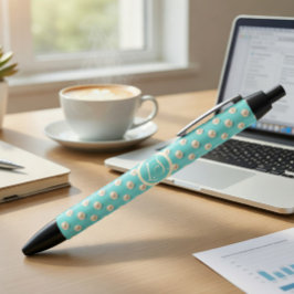 Eleganter Monogram Pen mit Aquamariner Perlgestalt Kugelschreiber