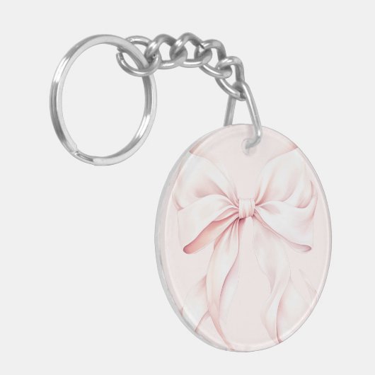 Eleganter Monogram Pink Bow Schlüsselanhänger (Vorderseite links)