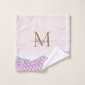 Eleganter Monogram Rose rosa Glitzer Badhandtuch Set (Waschlappen)
