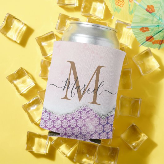 Eleganter Monogram Rose rosa Glitzer Dosenkühler (In Situ Sommer)