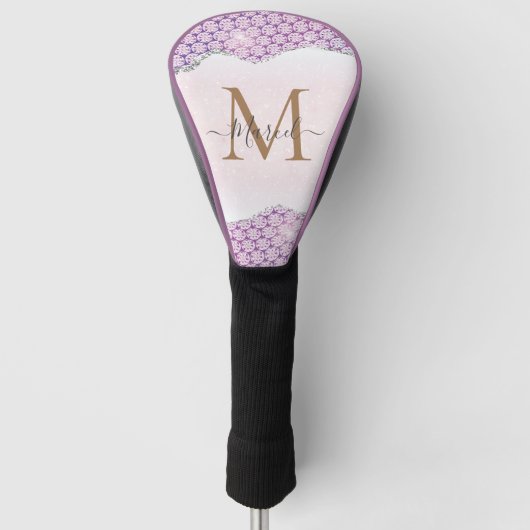 Eleganter Monogram Rose rosa Glitzer Golf Headcover (Vorderseite)