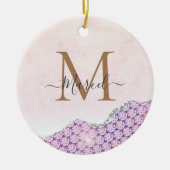 Eleganter Monogram Rose rosa Glitzer Keramik Ornament (Vorne)