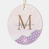 Eleganter Monogram Rose rosa Glitzer Keramik Ornament (Links)