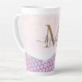 Eleganter Monogram Rose Rosa Glitzer Latte Tasse (Linke Ecke)