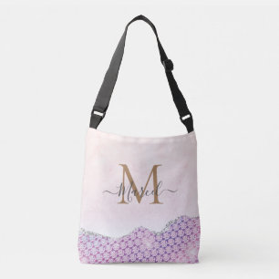 Eleganter Monogram Rose Rosa Glitzer Latte Tasse Tragetaschen Mit Langen Trägern