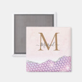 Eleganter Monogram Rose rosa Glitzer Magnet (Vorderseite/Rückseite)
