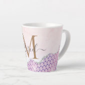 Eleganter Monogram Rose rosa Glitzer Milchtasse (Rechte Ecke)