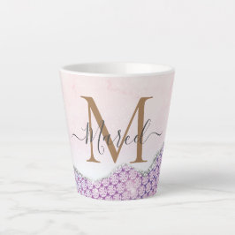 Eleganter Monogram Rose rosa Glitzer Milchtasse
