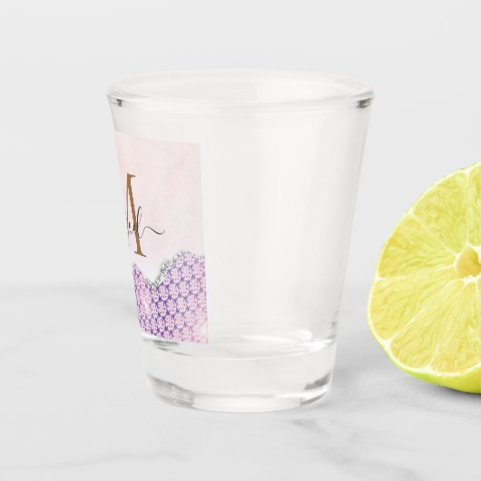 Eleganter Monogram Rose rosa Glitzer Schnapsglas (Rechts)