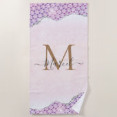 Eleganter Monogram Rose rosa Glitzer Strandtuch (Vorderseite)