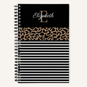 Eleganter Monogram, schwarzer Leopard, Animal Prin Notizblock