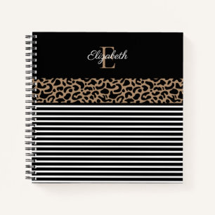 Eleganter Monogram, schwarzer Leopard, Animal Prin Notizblock