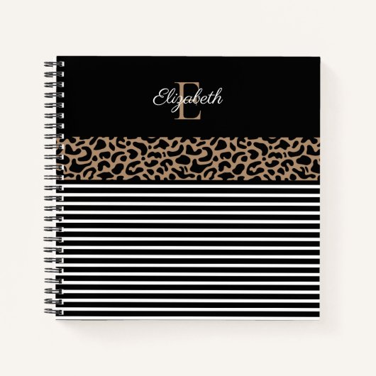 Eleganter Monogram, schwarzer Leopard, Animal Prin Notizblock (Vorderseite)