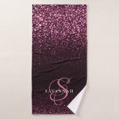 Eleganter Monogram Script Stilvoller Pink-Glitzer Badehandtuch (Badehandtuch)