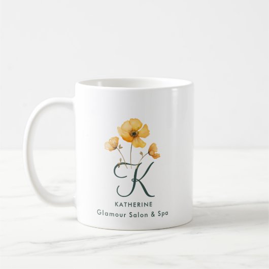 Eleganter Monogram Signature Garden Glamour Salon Kaffeetasse (Links)