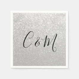 Eleganter Monogram Silver Glitzer Wedding Napkins Serviette