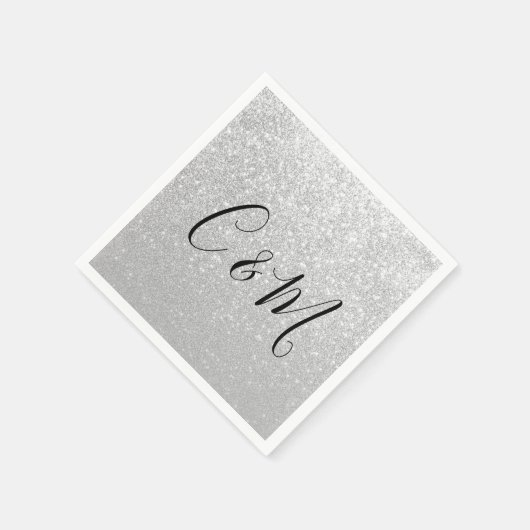 Eleganter Monogram Silver Glitzer Wedding Napkins Serviette (Ecke)