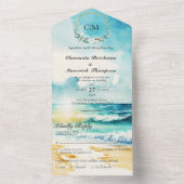 Eleganter Monogram Summer Beach Hochzeit in einem All In One Einladung (Innen Boden)