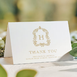 Eleganter Monogram Wappen White Gold Abschluss Dankeskarte