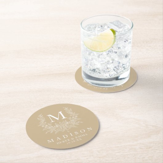 Eleganter Monogram Wedding Round Paper Untersetzer (Vor Ort)