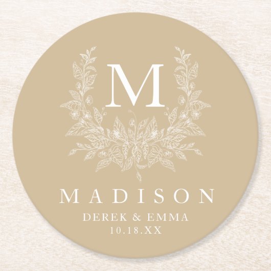 Eleganter Monogram Wedding Round Paper Untersetzer (Vorderseite)