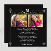 Eleganter Monogramm-Abschluss mit zwei Fotos Einladung (Vorne/Hinten)